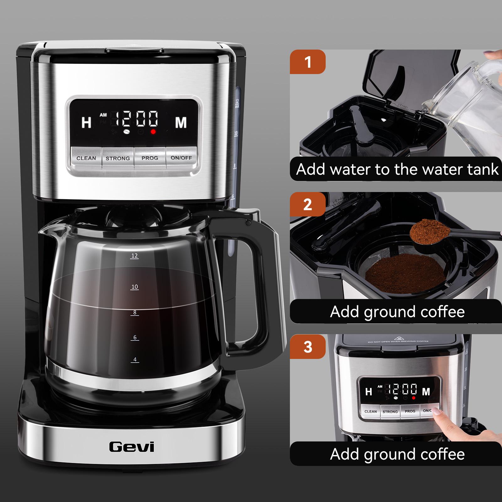 Gevi 12-Cup Coffee Maker with LED Touchscreen - 2 Brew Styles, 24H Programmable & Auto Keep Warm, 2-Hour Warm Function & Easy Clean, Compact 1.8L Coffee Machine Gevi 12-Cup Coffee Maker with LED Touchscreen - 2 Brew Styles, 24H Programmable & Auto Keep Warm, 2-Hour Warm Function & Easy Clean, Compact 1.8L Coffee Machine