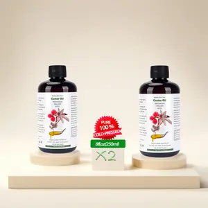 Pure Cold Pressed Castor Oil - Two 8 fl oz Bottles (16 fl oz Total) - Unrefined & Hexane Free - 100% Pure Castor Oil for Hair Growth, Thicker Eyelashes & Eyebrows, Dry Skin, Healing, Hair Care, Joint and Muscle Pain