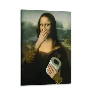 Mona Lisa Funny Bathroom Posters Wall Art Decor Cool Meme Retro Vintage Canvas Posters Pictures Prints Signs Restroom Toilet Room