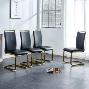 MUUOKY Modern Dining Chairs, PU Faux Leather High Back Upholstered Side Chair with C-Shaped Tube Chrome Metal Legs, Set of 4 for Dining Room, Kitchen, Vanity, Patio, Club, Guest & Office (Grey+PU Leather)