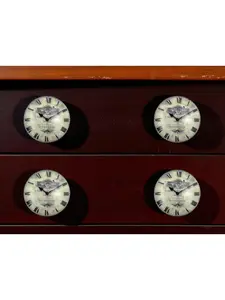 212 MAIN Black & White Distressed Clock Face Ceramic Drawer Pull Knobs - Set of 6, Machine-Made, with Included Mounting Screws