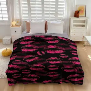 Y2K Hot Pink Lipstick Kisses Throw Blanket , Retro Pink Lip Print Fleece Blanket ，2000s Nostalgia Bedroom Decor , Luxurious Comfort and Coziness for Bedroom, Guest Room, Living Room, Dormitory, Car, Sofa, Gift for Valentines Day