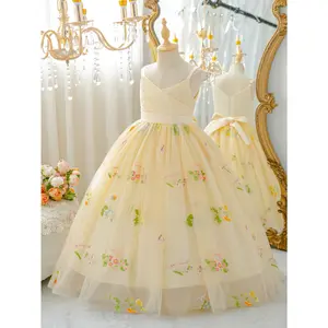 Girls' Pleated V-Neck Tulip Princess Dress |     Junior Bridesmaid Selection, Suitable For Flower Girl Weddings, Birthday Parties, And Other Important Occasions, All-Season, Flared Hem, Strapless, Long Length