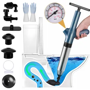 Air Toilet Plunger Set, Air Discharge Impactor Plunger, High Pressure Toilet Clog Tool, Stainless Steel Toilet Snake Toilet Dredge for Kitchen Sink, Toilet, Bathroom, Clogged Pipes