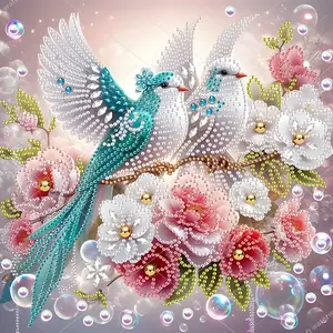 Two Birds Perched on Flowers Pearl Diamond Pattern Design Adult 5D-DIY beginner diamond painting kit for creativity - 1 irregularly shaped crystal diamond painting kit, perfect holiday gift, suitable for