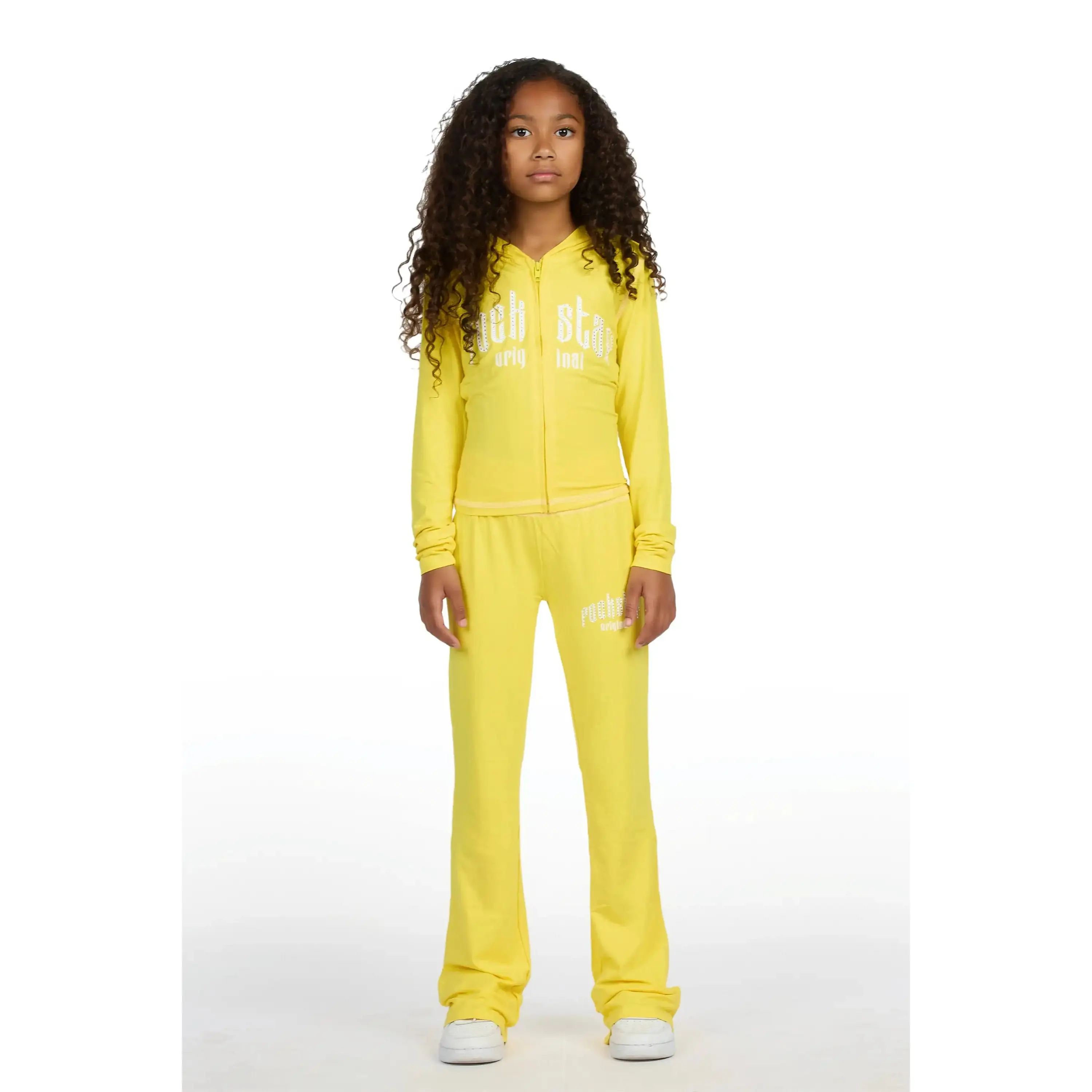 Girls Zyriah Yellow Rhinestone Lounge Track Set
