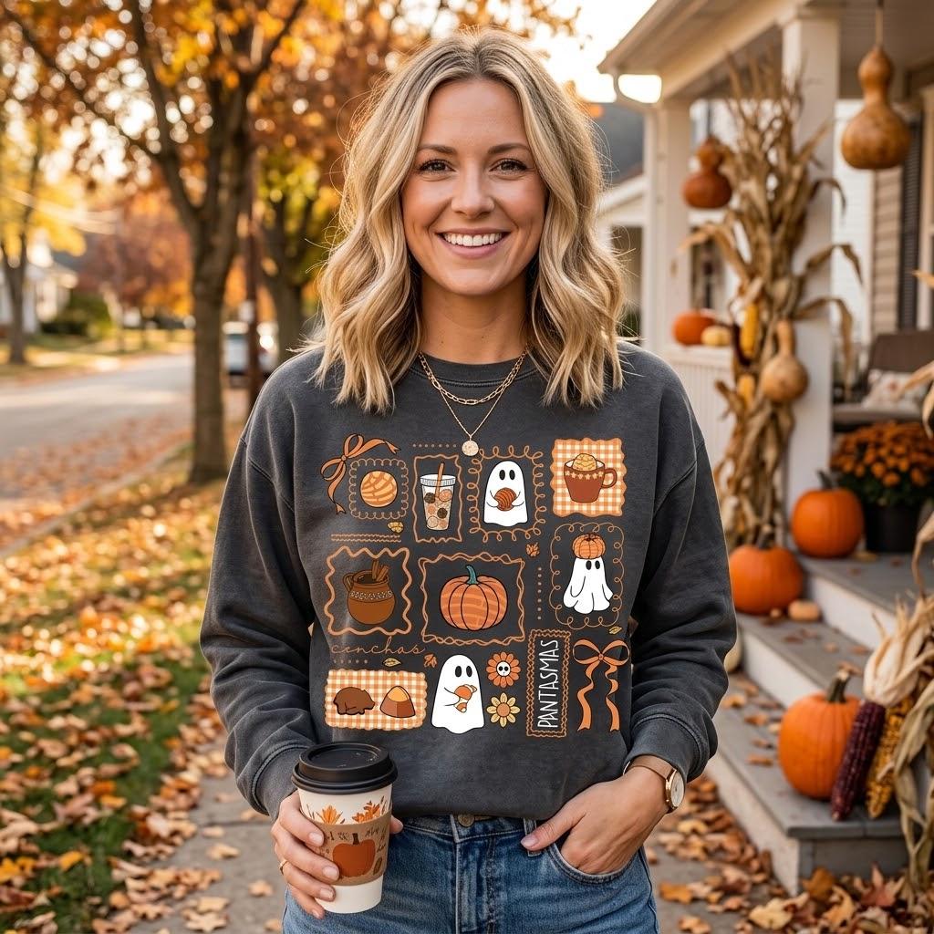 Spooky Conchas Sweatshirt , Pantasmas Shirt , Spanish Halloween Crewneck , Spooky Latina , Mexican Conchas, Regalos Es Espano, Mexican Ghost Tees  Tops