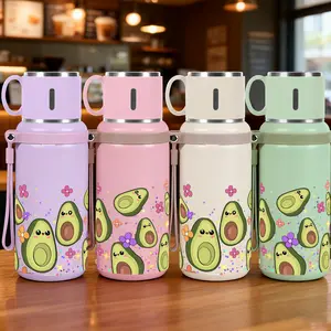 1pc 20oz 316 Stainless Steel Tumbler Cute Avocado Kawaii Cartoon Print Design, Suitable for Sports, Fitness, Outdoor Travel, Time Marker Outdoor Durable Large Capacity Hiking 316 Stainless Steel Cup Suitable for