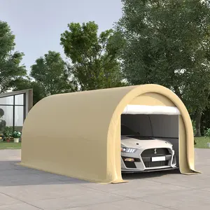 10' x 16' Heavy-Duty Portable Carport Garage Storage Tent, Anti-UV PE Canopy Cover with Large Zippered Door for Car, Outdoor Gear - Beige Outdoor Shelter