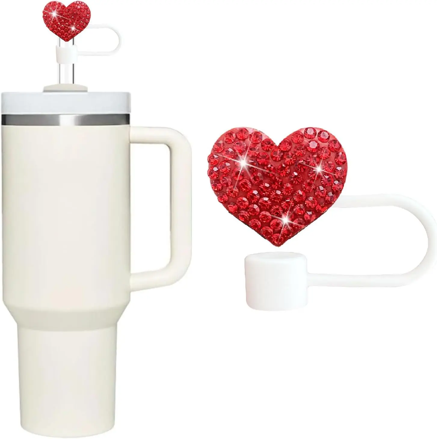 Bling Hearts Straw Covers Cap for  Cup, Bling  Rhinestone, 10mm  Toppers, Straw Topper Compatible for  30&40 Oz Tumbler with Handle,  Straws (Red)