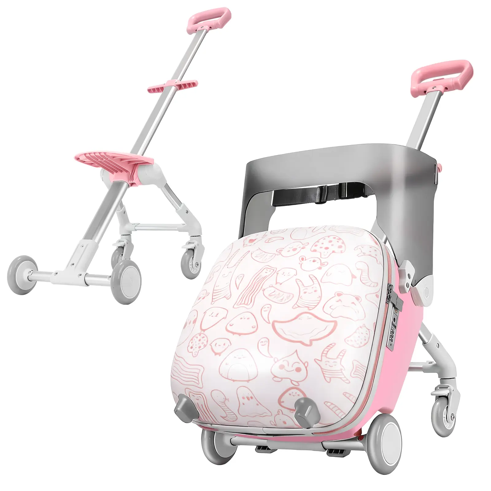 Children's Hard Shell Ride-On Luggage with Integrated Child Seat, Expandable Suitcase with Rotatable Swivel Wheels for Family Travel