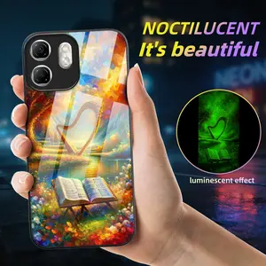 Protective Case for Infinix Hot Series, Flower Book Ink Painting Glow-In-The-Dark Phone Cover, Natural Light, No Power Needed, Skin-Friendly