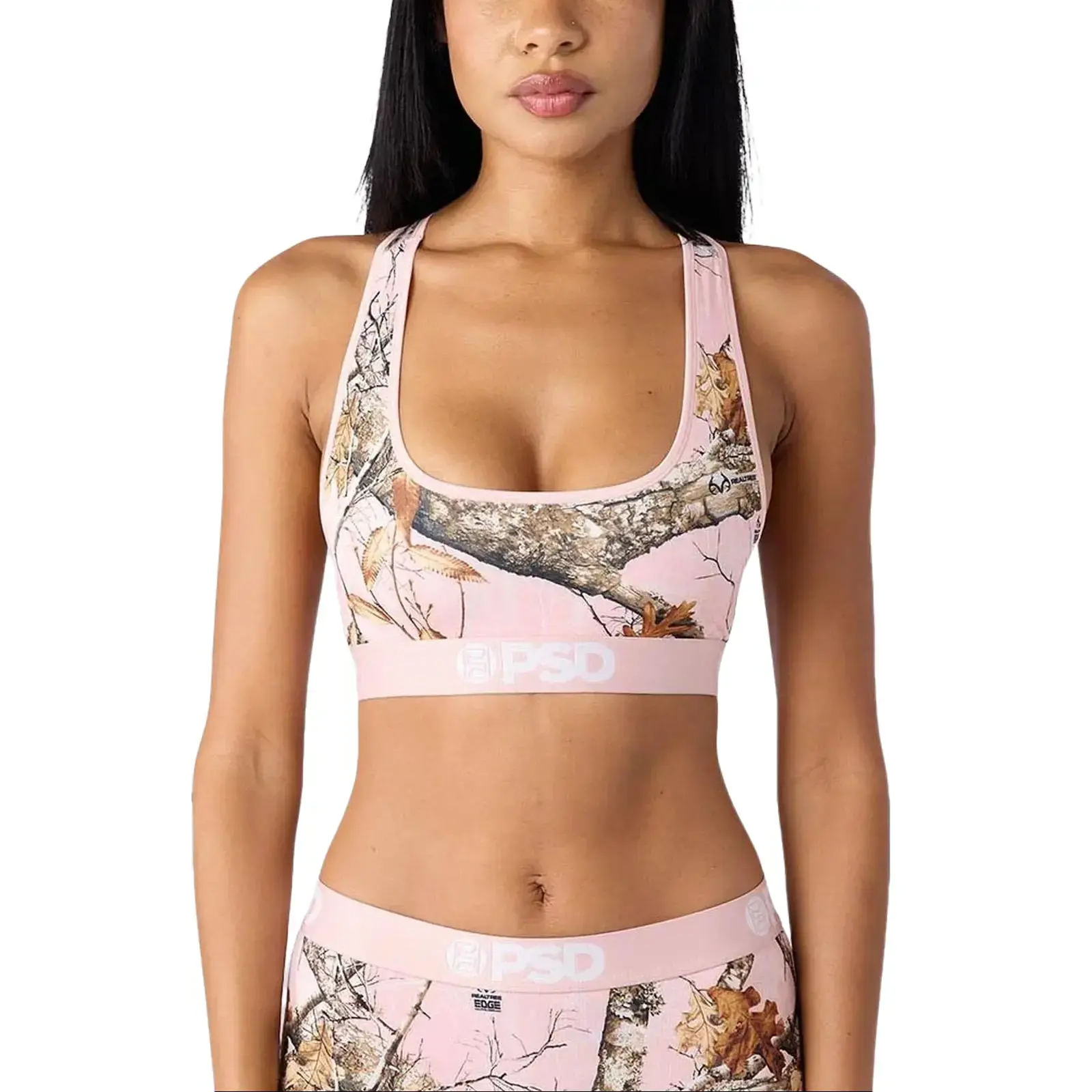 PSD Womens Realtree Edge Pink Racerback Sports Bra - Comfortable, Breathable, Ultra-light Fabric