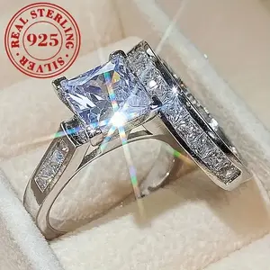 Women's Square Moissanite Couple Rings Set 925 Silver High-Quality Moissanite Engagement Anniversary Gift, Perfect Choice for Friends and Lovers, Elegant and Sexy