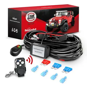 Nilight Remote Wiring Harness for 12V LED Light Bar - 15A 16AWG, Waterproof Power Relay, Blade Fuse, Wireless Strobe Flash Work/Driving Lights, 2-Leads Lightbar, On/Off Switch Remote Controller
