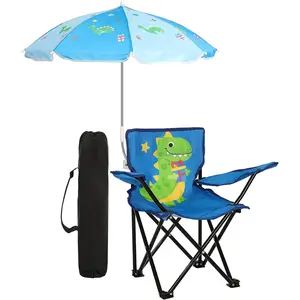 Outdoor Toddler Camping Chair with Umbrella Foldable Beach Chairs with Safety Lock for Kids Waterproof Lawn Kids Folding Chair for Outside Beach Travel(Dinosaur)
