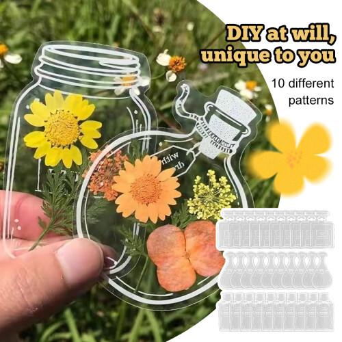 DIY Transparent Plant Specimen Bookmark Stickers – 10/20PCS Clear PET Bottle Shape Stickers for Pressed Flowers Leaves Herbarium Craft, Dried Flower Bookmark DIY Kit