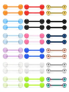 36pcs 14g 16mm Glow in the Dark Flexible Acrylic Straight Tongue Nipple Ring Retainer, Body Jewelry Set for Piercings Body Piercing Kit