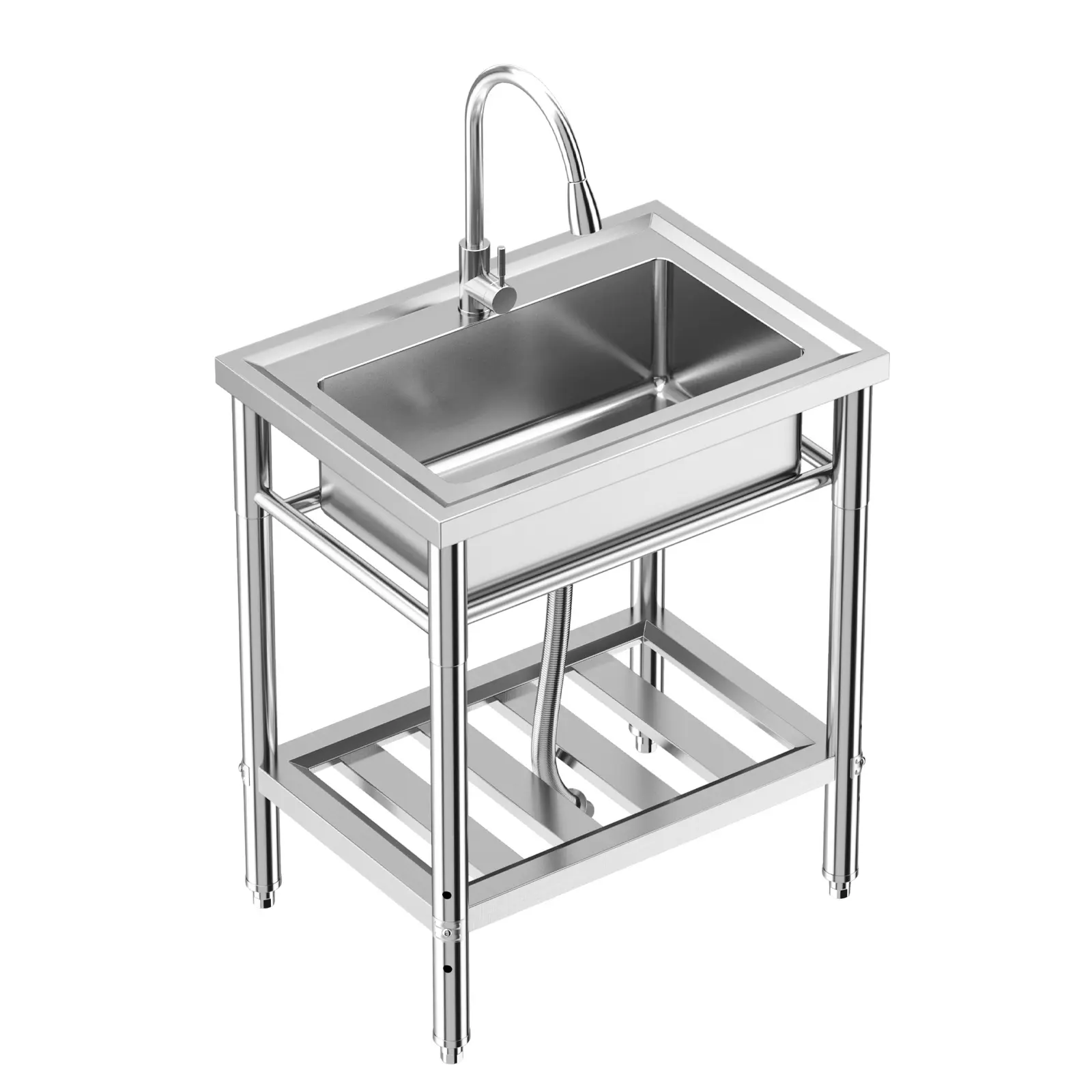 Portable Freestanding Sink, Sturdy 304 Steel Single Bowl Sink Set, Practical Washing Basin fit for Garage RV Bar Daily Use