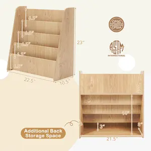 COSTWAY - 4-Tier Kids Bookshelf with Deep Compartments for Bedroom-Natural