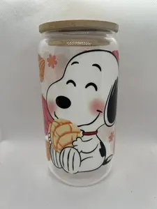 16oz Glass Cup with Dog decal