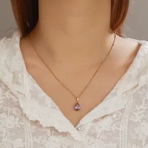 Women's Colorful Zircon Stainless Steel Teardrop Dangling Charm Necklace - Sparkling, Versatile Exquisite Collarbone Chain Accessory for European and American Styles, Dangling Charm Necklaces, Sparkling Necklaces