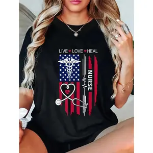 Cotton American Flag Nurse Day Gifts, Week Gift Nurse, Nurse's Day T-Shirt