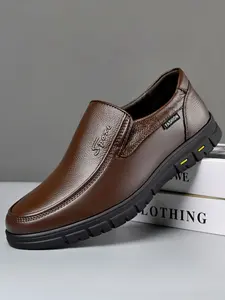 Men's Fall New Style Leather Shoes, Simple Comfortable Breathable Flat Casual Rubber Walking Shoes, Fashion Trendy Slip-On Loafers for All Seasons Business Casual Shoes