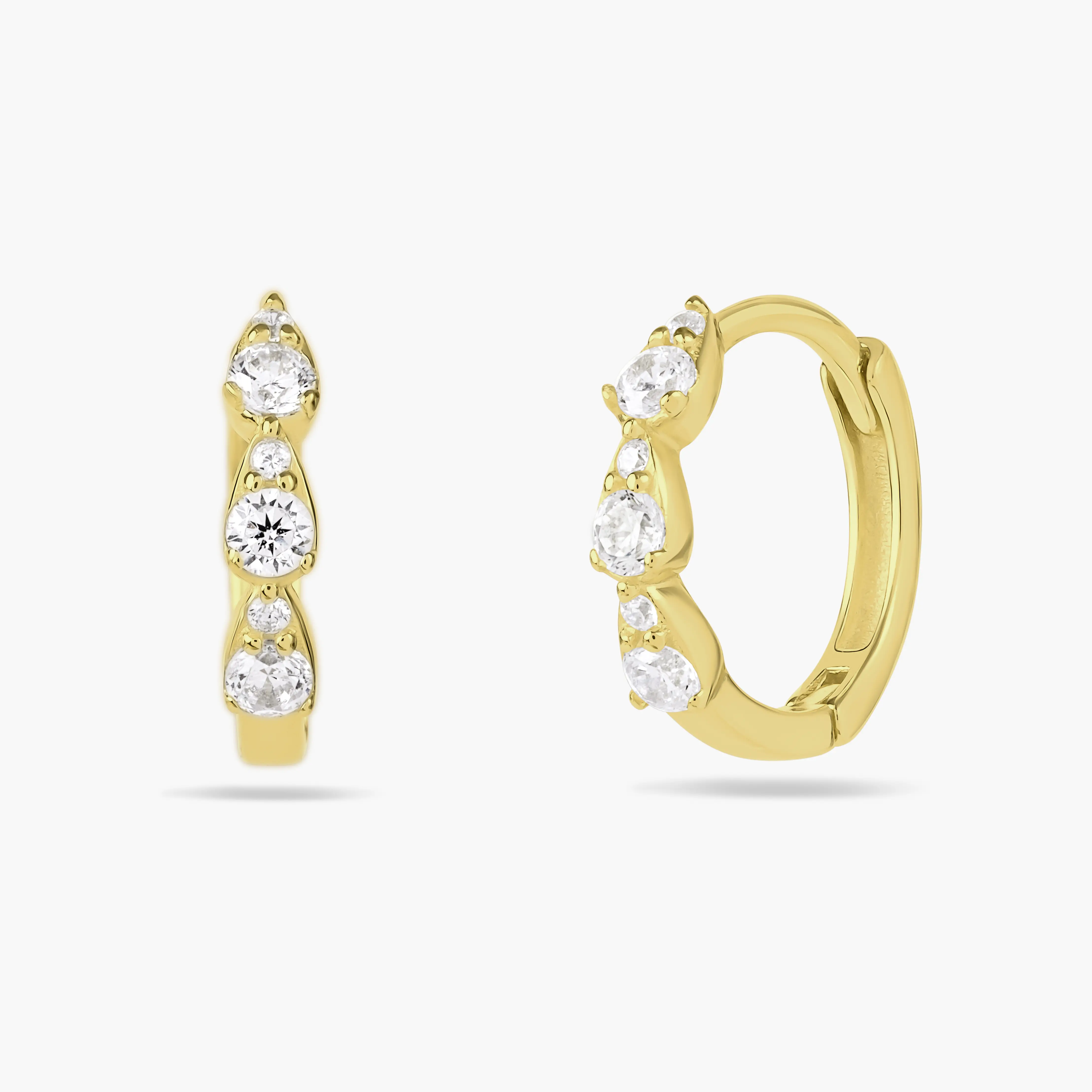 Swagy Chic Elegant Minimalist Mini Triple Marquise Huggies - Hinged Segment Hoop, Stud Earrings Gold, Costume Fashion Earrings