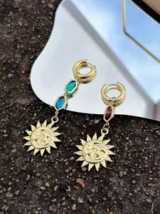 Fashion Vintage Luxury Moon Sun Pendant Asymmetrical Stainless Steel Dangle High Quality Dangling Earrings Set for Women, Perfect Gift for Any Occasion, Ideal for Lovers🎁