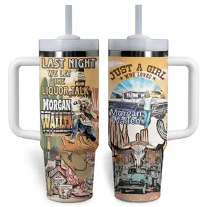 Wallen Music 40 oz Tumbler With Handle, Insulated Stainless Steel Cup with Lid, Large Capacity Travel Mug for Hot Cold Drinks, Country Music Lover Gift Idea