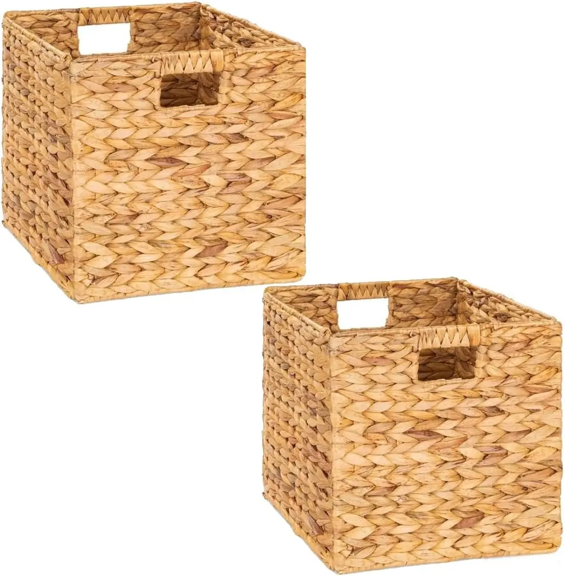 M4DECOR Storage Cube 10.5 x 10.5in, Wicker Storage Baskets for Shelves, Water Hyacinth Storage Baskets, Square Wicker Storage Basket (2 Packs 10.5in)