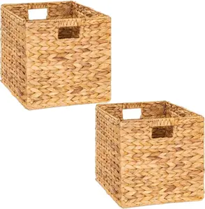 M4DECOR Storage Cube 10.5 x 10.5in, Wicker Storage Baskets for Shelves, Water Hyacinth Storage Baskets, Square Wicker Storage Basket (2 Packs 10.5in)