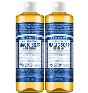 Dr. Bronner's Magic Soap-Pure-Castile Liquid Soap (Peppermint, 16 ounce, 2-Pack)-Regenerative Organic Certified Oils, 18-in-1 Uses: Body, Hair, Laundry, Pets & Dishes, Concentrated, Vegan, Non-GMO
