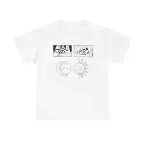 Men's Cotton Round Neck Shortsleeve Soft Anime Sharingan & Uzumaki Eyes Prints T-Shirt, Durable Apparel Casual Menswear Tee with Hem, Manga Eye Sketch Top