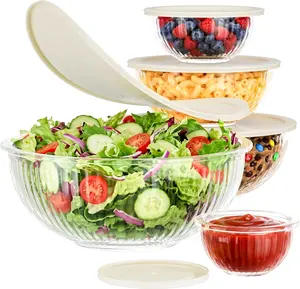 Glass Mixing Bowls with Lids Set - 5 Packs, Borosilicate Nesting Glass Bowls (3.7-2.1-1-0.5-0.2QT) for Baking, Salad, Meal Prep, Serving, Food Storage, BPA Free & Dishwasher Safe