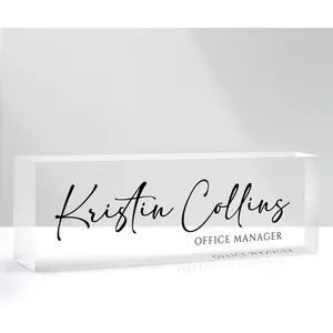 Custom Name Plate for Desk, Personalized Desk Name Plate on Clear Acrylic Glass, Appreciation Gifts for Teacher Employee Boss Coworkers Nurse, Office Desktop Accessories For Women Men (Ink)