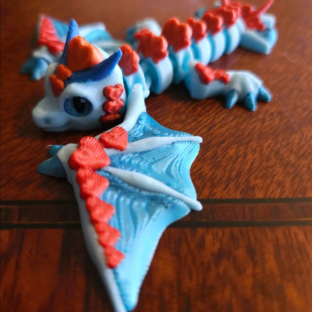 3D printed BABY Heart Winged Dragon- light blue and red
