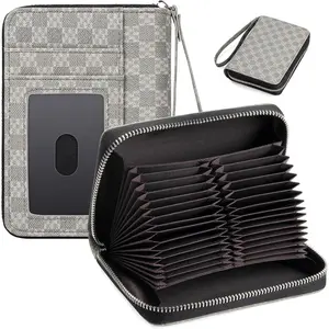 RFID Credit Card Holder Wallets for Women Large Storage Space Accordion Zipper Card Case Holder,Leather Organizer Case with Lanyard