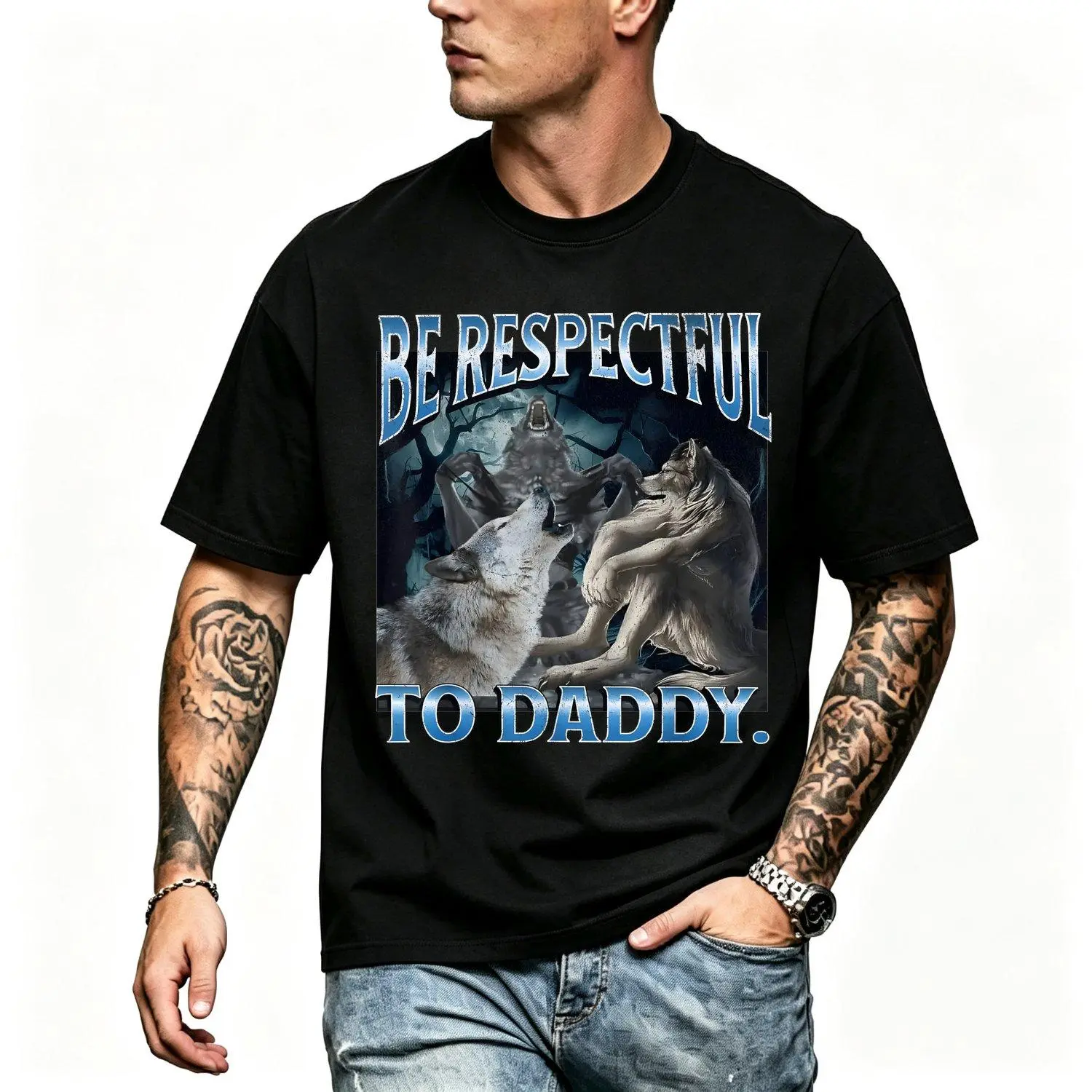 Women Short Sleeves Sport T Shirt Be Respectful To Daddy Funny Cringe Werewolf Wolf Meme for Adult Graphic Tees Shirts Funny Fashion Short Sleeve Tops Vacation Outfits Clothing Fashion T Shirts