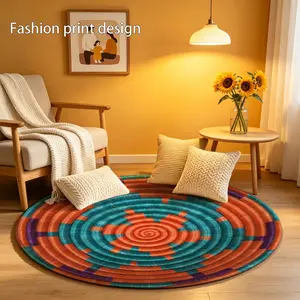 1 piece of 2D flat red blue circular pattern floor mat, suitable for bedroom bedside decoration, living room home decoration, balcony decoration, hotel decoration, entrance, kitchen, bathroom and other places, available in all seasons