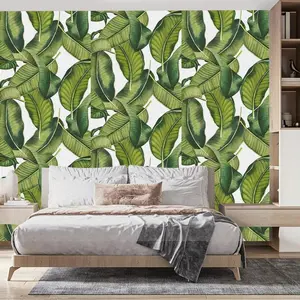Banana Leaves Pattern Wallpaper, 1 Roll Waterproof Self-adhesive Wallpaper, Removable Wall Decor for Home Living Room Bedroom Dormitory