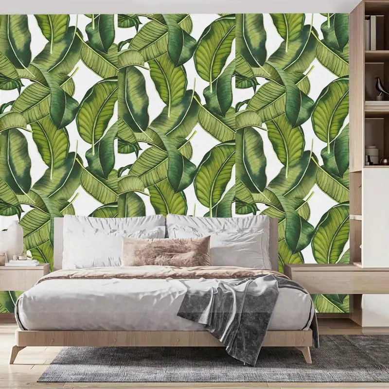 Banana Leaves Pattern Wallpaper, 1 Roll Waterproof Self-adhesive Wallpaper, Removable Wall Decor for Home Living Room Bedroom Dormitory