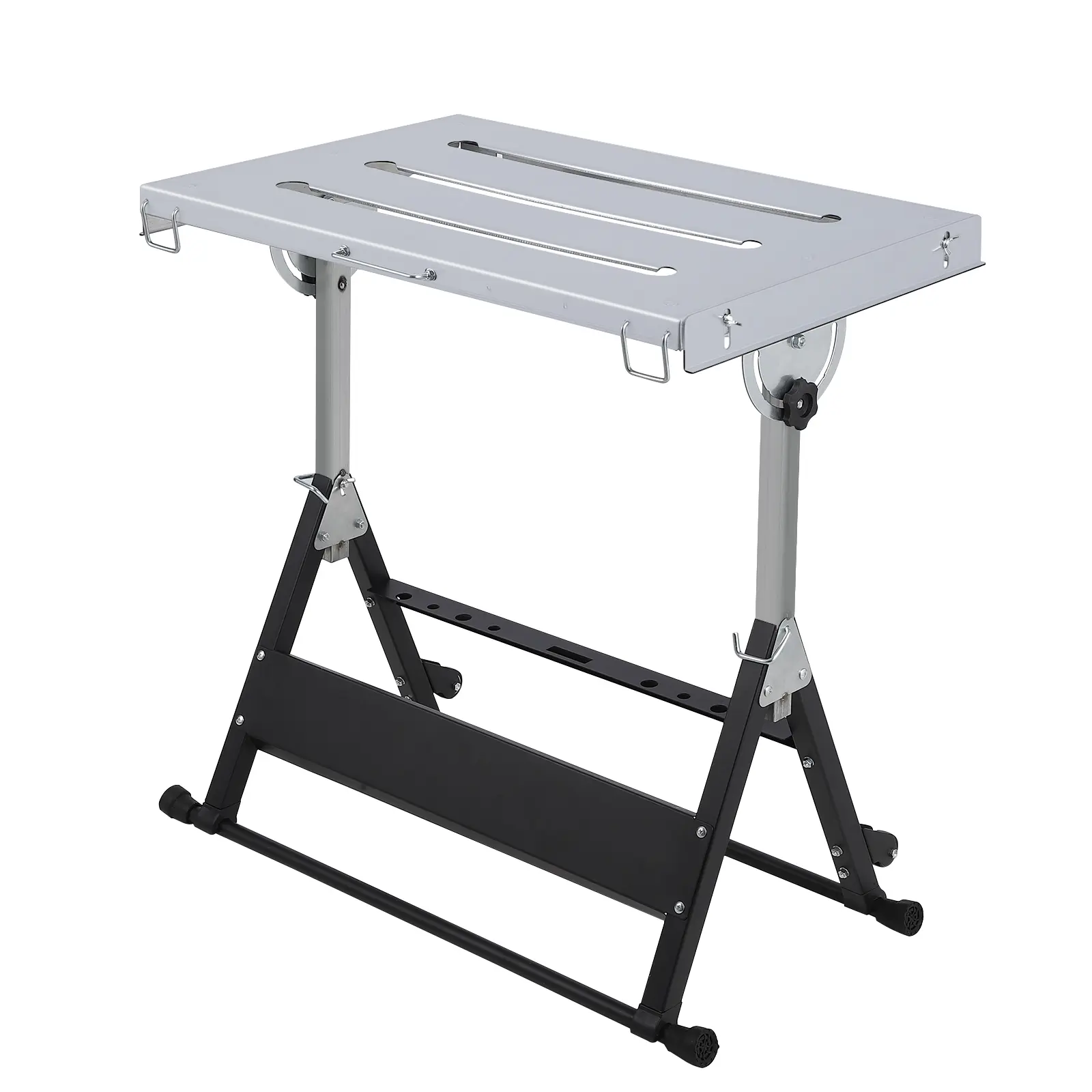 Heavy Duty Folding Welding Table - Adjustable Height & Tilt Steel Workbench - 350-400 lbs Capacity - 1.1" Tabletop Slots - Retractable Guide Rails - Portable with Wheels - Ideal for Garage, Workshop, DIY, Metal Fabrication, Carbon Steel, Locking Wheels