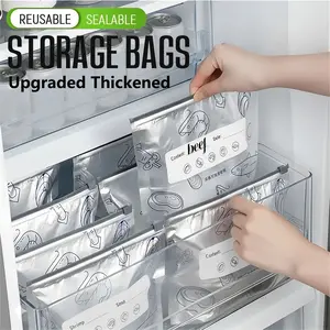 New upgraded thickened reusable upright aluminum foil sealing storage bags set,with labels and zipper locks,suitable for washable kitchen items like vegetables,fruits,and meat,perfect for Refrigerator Organization,household items,mini gifts for coworkers