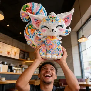 Multicolor Nine-Tailed Fox 3D Building Blocks Decoration, Bookshelf Home Office Cabinet Decor, Party Living Room TV Stand Display