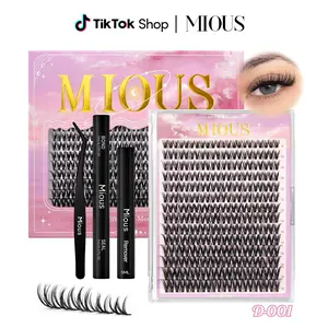 Mious D-001 Flora Lash Clusters Kit with Bond and Seal, Tweezers and Remover, Fluffy Individual Cluster Lashes 8-18mm Mixed Length, Soft DIY Eyelash Extension, Beginners Easy At-Home Application Eyelash Set
