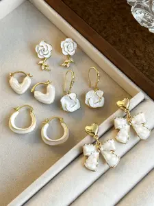 Women's Elegant Flower & Bowknot Design Earrings Set, Fashion Jewelry for Party, Daily Decor, Trendy All-match & Exquisite Jewelry for Birthday Gift