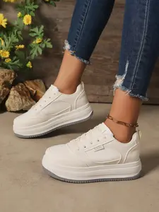 Women's Thick Sole Height Increasing Sneakers, Thick Soled Sneakers, Spring New Casual PU Leather Shoes, Soft Bottom Comfortable Sporty Platform Boots