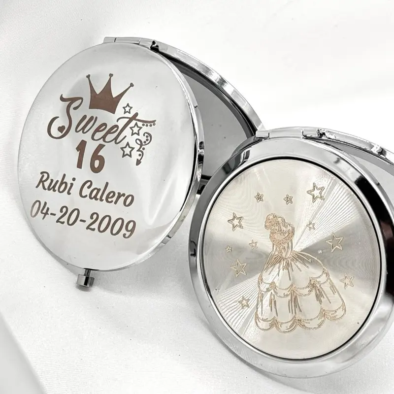 12pcs Elegant Double-Sided Makeup Mirrors - Personalized Quinceañera & Sweet 16 Favors, Unique Design Party Decor, Free Bags